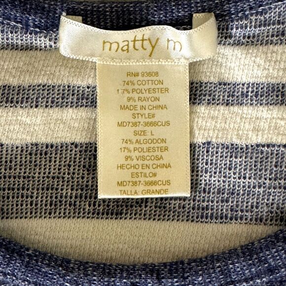 Matty M Midi Dress Knit Coastal Stripe Blue Sleeveless L bv - Picture 5 of 6